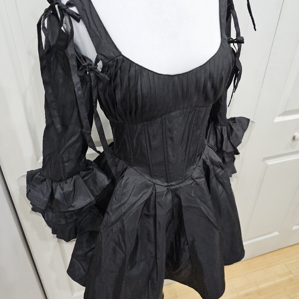 Dolls Kill Goth Witchy Black Widow Haunted Hue Corset Lace Up Mini Dress S - Picture 12 of 13